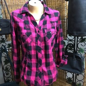 Pink and Black Button Down Size XL Top from Rue 21